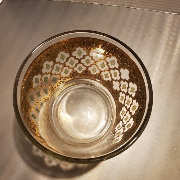 Vintage Culver Valencia 22K Gold Glass Ice Bucket with Green Diamonds MCM - Picture 5 of 11